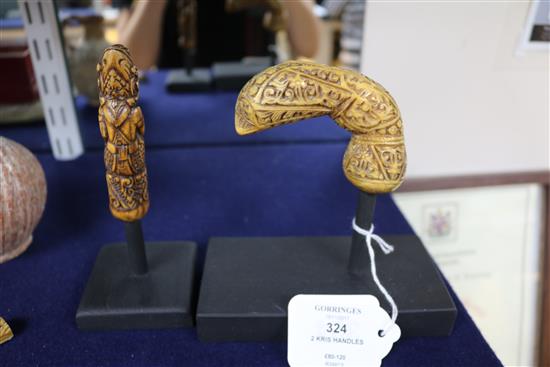 Two Japanese walrus tusk or bone kris handles